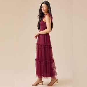 Altar’d State Kenna Tulle Maxi Dress Sleeveless Burgundy